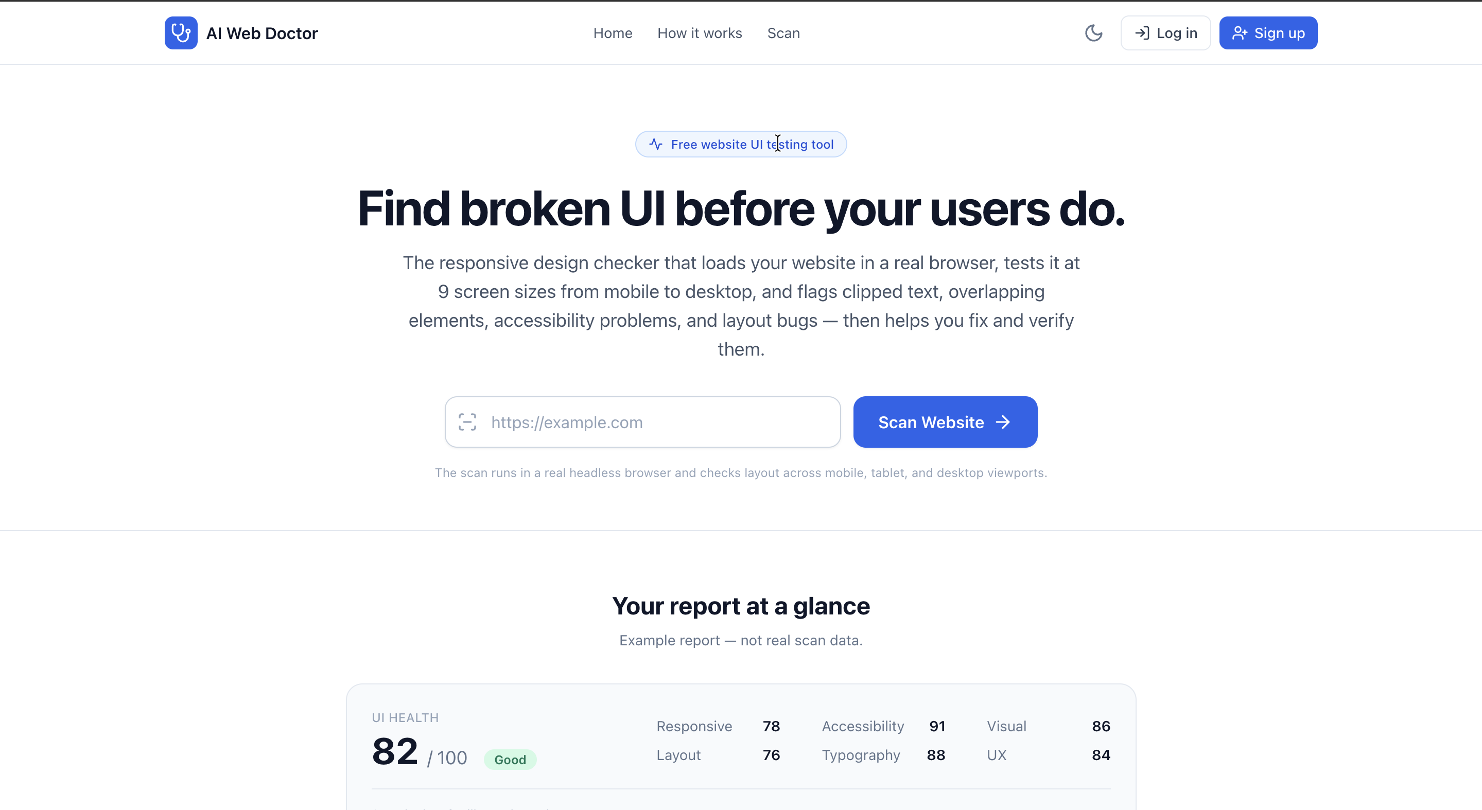 AI Web Doctor website testing interface